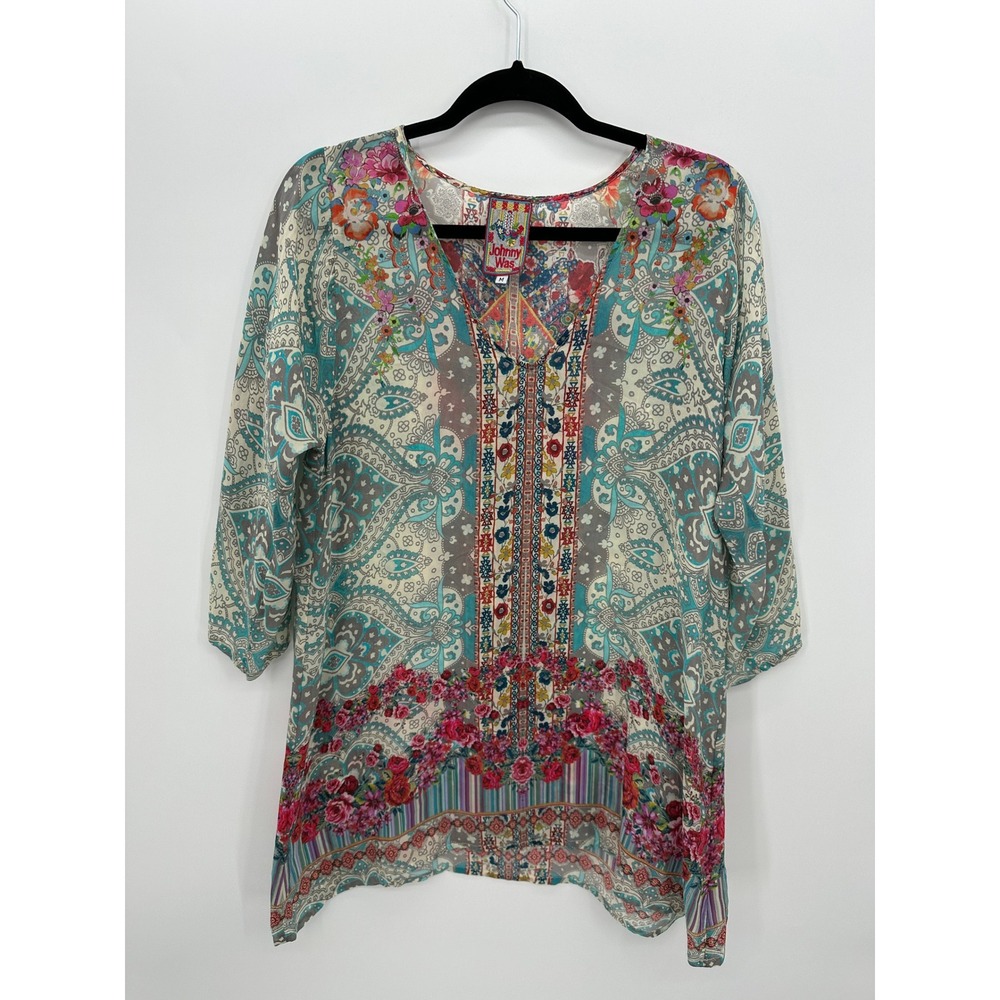 Johnny Was Tappa Tunic Sz‎ M Boho Chic Lightweight Ethereal Eclectic Top